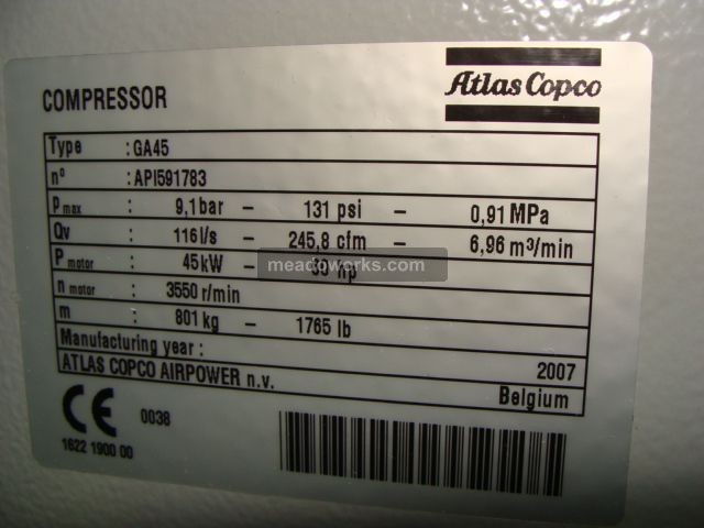 2007 Atlas Copco GA45 Oil Injected Rotary Screw - 1665-2.jpg