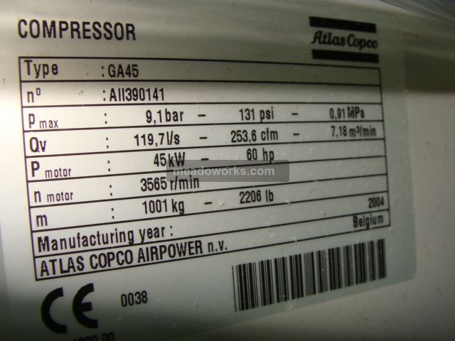 2004 Atlas Copco GA45 Oil Injected Rotary Screw - 1666-3.jpg