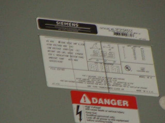 Used Siemens 3F3Y045ST - 45 KVA Transformers - View 2