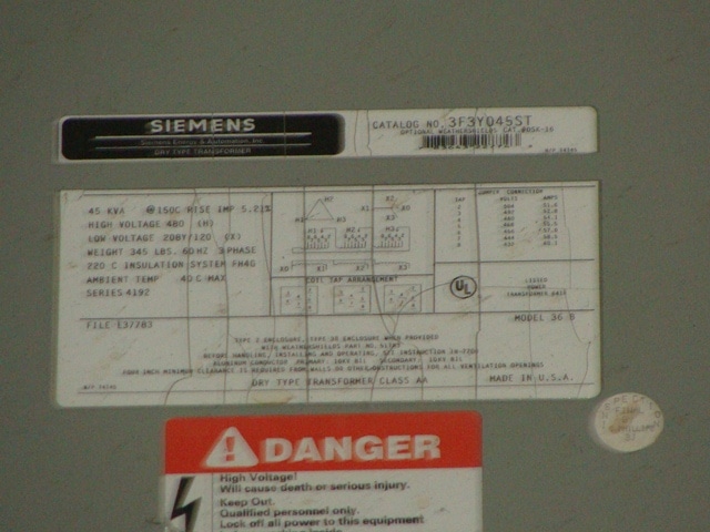 Used Siemens 3F3Y045ST - 45 KVA Transformers - View 2