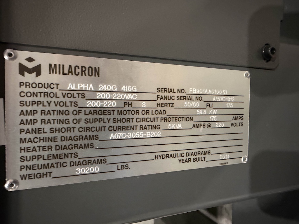 Used 2014 Fanuc (Milacron) 220 Ton All Electric Injection Molding Press Injection Molding Machines: Horizontal - View 19