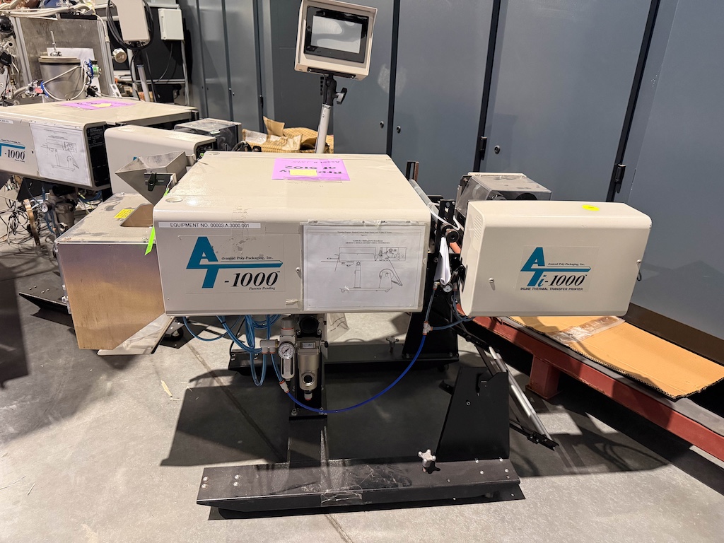 Used Advanced Poly-Packaging Vertical Bagger w/Ti-1000 Thermal Transfer Printer Conveyors